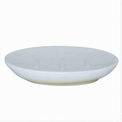 TRADE SHOP - Piatto Piattino Porta Sapone Saponetta Bagno Ceramica Bianco Giallo Arredo 59904 -