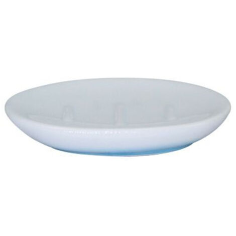 TRADE SHOP - Piatto Piattino Portasapone Saponetta Bagno Ceramica Bianco Azzurro Arredo 59912 -