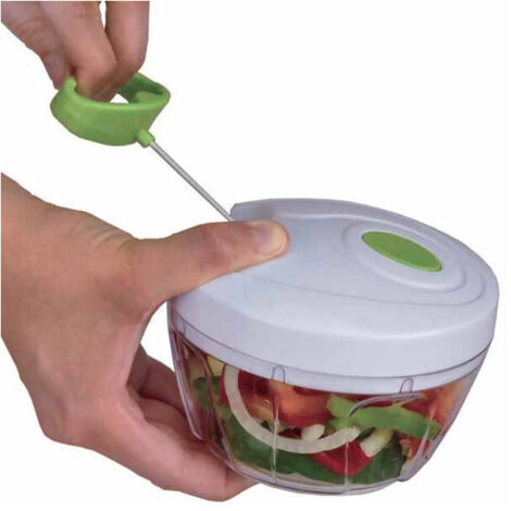 Trade Shop - Picadora De Verduras Manual Con Cable Y Tapa Picadora De Verduras Con Cuchillas De Acero Con Cable -