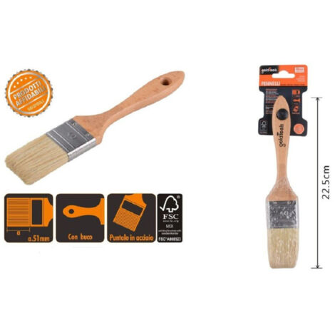 Trade Shop - Pincel Plano 22,5 Cm Con Mango De Madera Cerdas Suaves Pintura 90204 -