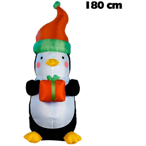 TRADE SHOP - Pinguino Gonfiabile Natalizio Con Illuminazione A Led Altezza 180 Cm Decorazioni -