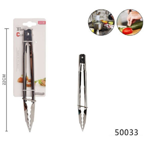 Trade Shop - Pinza Clip Per Servire 9" 22cm In Acciaio Cucina Per Carne Insalata Pesce 50033 -