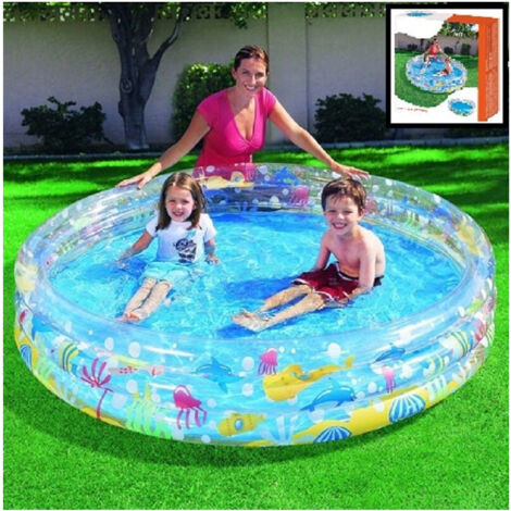 Trade Shop - Piscina Gonfiabile Acquario 3 Anelli 183 X 33 Cm Rotonda Giardino Fuori Terra -