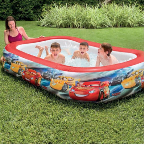 Trade Shop - Piscina Gonfiabile Bambini Disney Cars 2 Anelli 262 X 175 X 56 Cm Da Giardino -