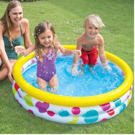 Trade Shop - Piscina Gonfiabile Per Bambini 3 Anelli 114 X 25 Cm Giardino Terrazzo 132 Lt -