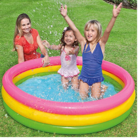 TRADE SHOP - Piscina Gonfiabile Per Bambini Arcobaleno A 3 Anelli Colorati 147 X 33 Cm -