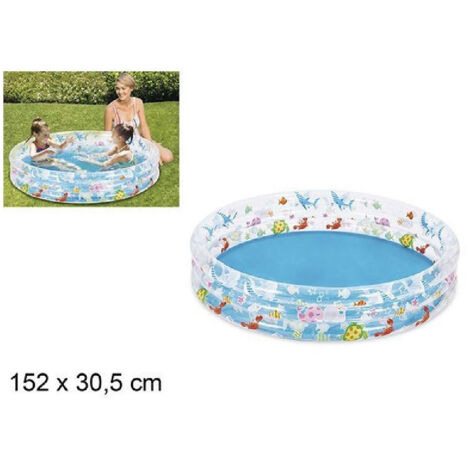 TRADE SHOP - Piscina Tonda Gonfiabile Personaggi Marini Bambini 3 Anelli Giardino 152x30.5cm -