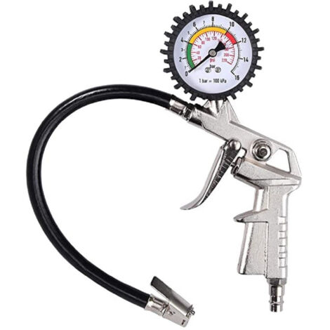 TRADE SHOP - Pistola Manometro Per Gonfiaggio Misura Pressione Gomme Auto Moto Bici Psi/bar Tubo 30cm -