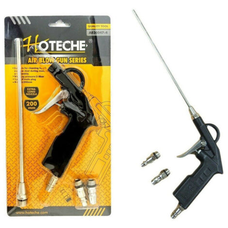 TRADE SHOP - Pistola Per Compressore Soffiaggio Aria Con Accessori Beccuccio Lungo 200mm -