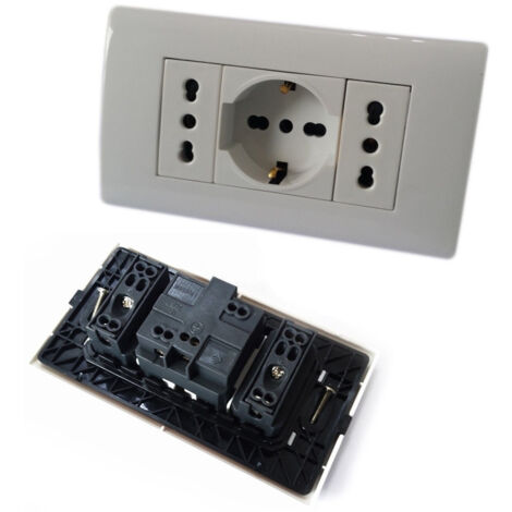 Trade Shop - Placa Frontal 3 Puestos Completa 2 Tomas Dobles 1 Toma Shuko Empotrada 504 -