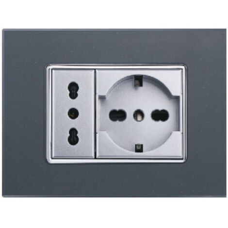 Trade Shop - Placca Cristal 3 4 6 M Acciaio Scuro Effetto Vetro Compatibile Bticino Axolute -