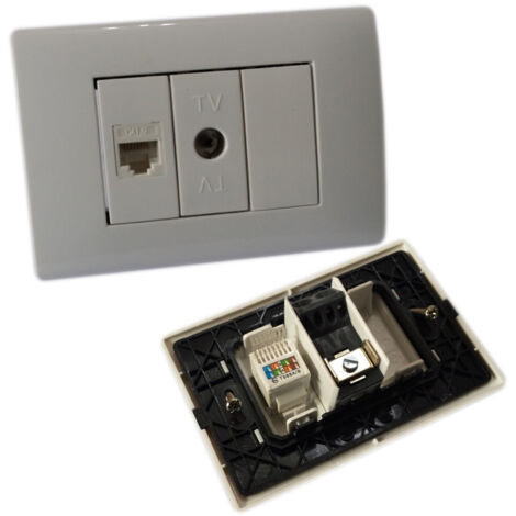 Trade Shop - Placca Placchetta 3 Posti Completa 1 Presa Tv 1 Presa Ethernet Rj45 Incasso 503 -
