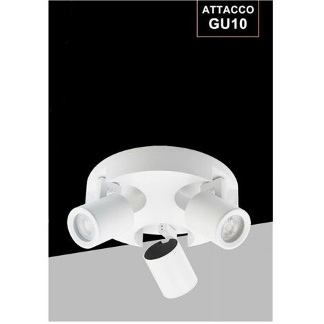 Trade Shop - Plafoniera 3 Diffusori Orientabile Soffitto Parete Tonda Gu10 Bianco Nero Th8804 -      Blanco