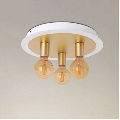 TRADE SHOP - Plafoniera A Soffitto In Metallo Oro Bianco Con 3 Luci Lampada Attacco E27 32668 -