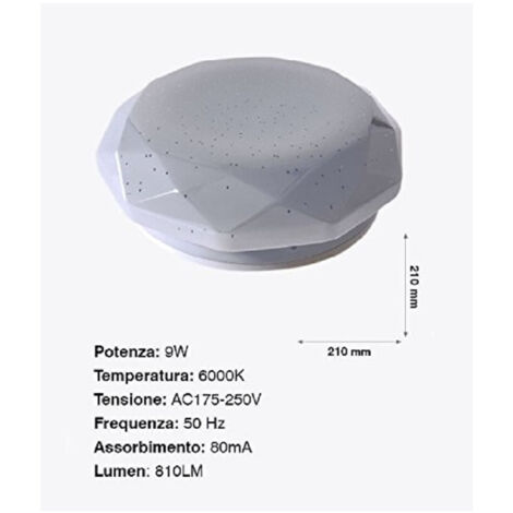 Trade Shop - Plafoniera Da Soffitto Faretto Led 9w Tondo Esagonale Pannello 810lm 21cm Design Moderno -