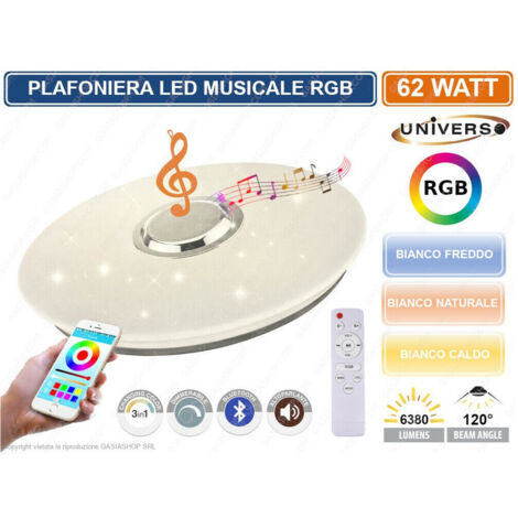 TRADE SHOP - Plafoniera Led 3in1 Rgb 62w Circolare Cielo Stellato Bluetooth Altoparlante App -