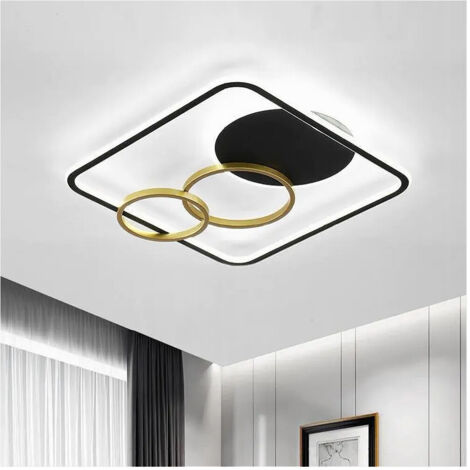 TRADE SHOP - Plafoniera Led 55w Quadrato Con Cerchi Nero Oro Lampada Soffitto Luce 6500k 70906 -