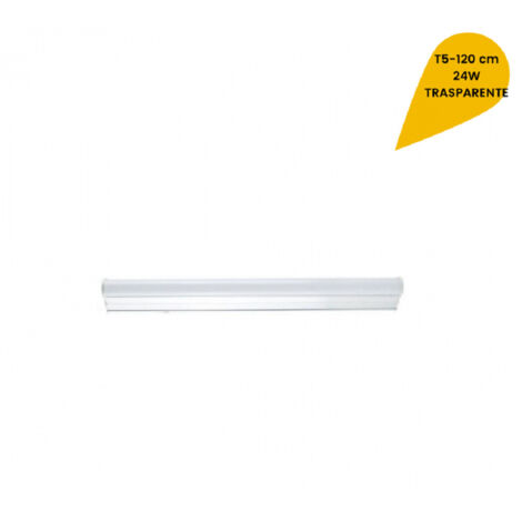 TRADE SHOP - Plafoniera Led Neon T5 Sottopensile Vetro Trasparente 24 Watt 120 Cm - -Bianco Caldo      -