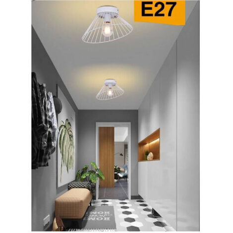 Trade Shop - Plafoniera Paralume Metallo Lampadario Lampada E27 Decorativa Contemporanea C70 -      Blanco