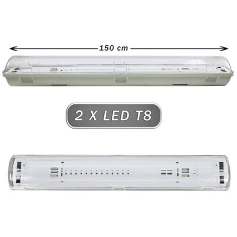 TRADE SHOP - Plafoniera Stagna 2 Neon Led Tubo T8 G13 150 Cm Da Parete Soffitto Ip65 T8-150s -