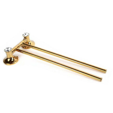 TRADE SHOP - Porta Asciugamani 2 Aste Supporto Per Bagno Da Muro Casa Dorato Oro Dgo-110 -