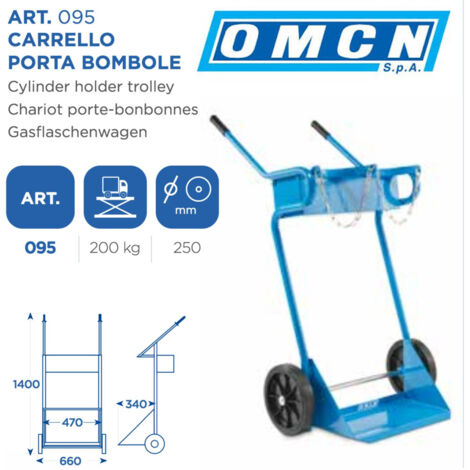 Trade Shop - Porta Bombole Omcn 095 Ported 200 Kg Con Ruote Desde 250 Mm Altezza 140cm -