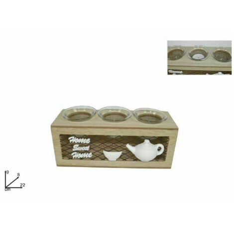 TRADE SHOP - Porta Candela A 3 Posti Lumini Portacandela In Legno Metallo Decorazione Casa -