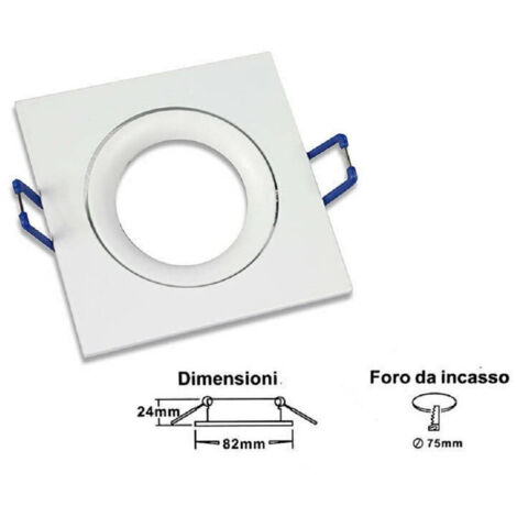 Trade Shop - Porta Faretto Ad Incasso Quadrato Faretto Orientabile Con Molle Foro 75 Mm P20 -      Blanco