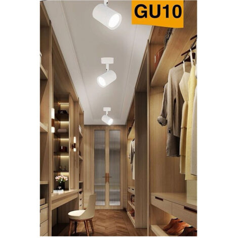 TRADE SHOP - Porta Faretto Proiettore Orientabile Da Soffitto Parete A Cilindro Gu10 P28-gu10 - Bianco