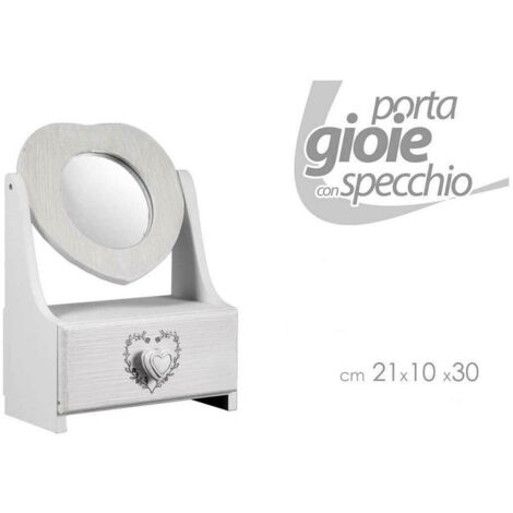 TRADE SHOP - Porta Gioie Cassetto Gioielli Legno Con Specchio Decoro Cuore 21x10x30cm 678561 -