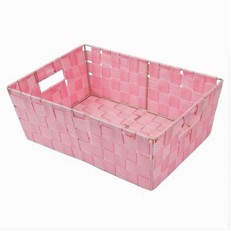 Trade Shop - Porta Oggetti Cesto In Tessuto Intrecciato Rosa 38x26x13 Cm Con Maniglie 79035 -