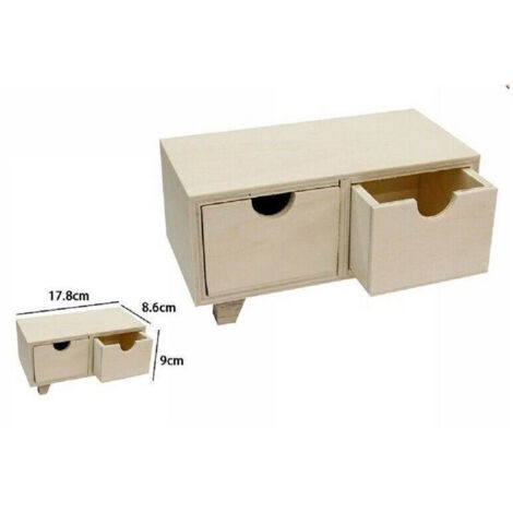 Trade Shop - Porta Oggetti Mini Cassettiera 2 Cassetti In Legno Naturale Decoupage 53388a -