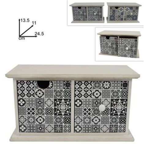 Trade Shop - PORTA OGGETTIERA MIT 2 CASSETTI IN LEGNO COUNRY CHIC ARREDIT -