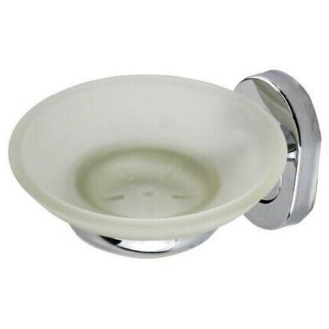 Trade Shop - Porta Sapone Saponetta Con Piattino Vetro Satinato Parete Accessorio Bagno 69185 -