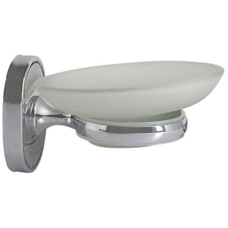 TRADE SHOP - Porta Sapone Saponetta Con Piattino Vetro Satinato Parete Bagno Ovale 52009 -