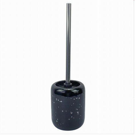 Trade Shop - Porta Scopino Con Scopettino Per Wc Nero Macchiato Argento Accessori Bagno 59933 -