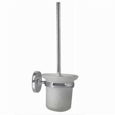 TRADE SHOP - Porta Scopino Wc Completo Vetro Satinato Fissaggio A Parete Bagno Ovale 52017 -