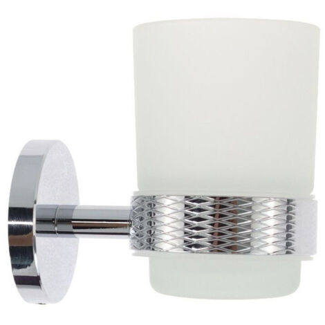 TRADE SHOP - Porta Spazzolini Da Denti In Acciaio Lucido Con Bicchiere Vetro Satinato Bagno 87917 -