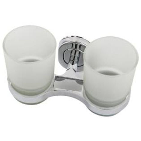 Trade Shop - Portacepillos De Dientes Con Vaso De Cristal Doble Accesorios De Baño De Pared -
