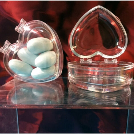 TRADE SHOP - Portaconfetti Bomboniere Scatola Cuore 6x6.5cm In Plexiglass Matrimoni Battesimo -