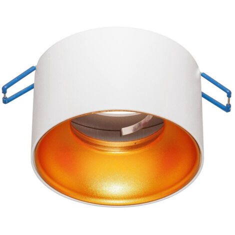 Trade Shop - Portafaretto Tondo Bianco Oro Incasso 70 Mm Cartongesso Lampade Led Gu10 Gu5.3 -