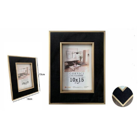 Trade Shop - Portafoto Cornice Per Foto Poster Quadri Tele 10 X 15cm Nera Con Bordi Oro 70300 -