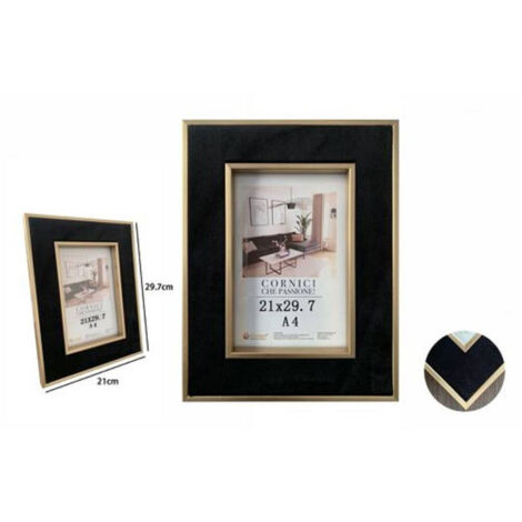 Trade Shop - Portafoto Cornice Per Foto Poster Quadri Tele 21x29.7cm Nera Con Bordi Oro 70304 -