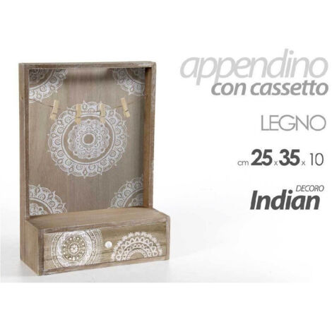 TRADE SHOP - Portalettere Con Cassetto Appendino Legno 25x35x10cm Decoro Indian Shabby 738388 -