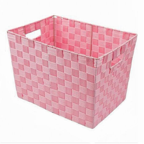 Trade Shop - Portaoggetti Cesto In Tessuto Intrecciato 38 X 26 X 25cm Con Maniglie Rosa 79041 -