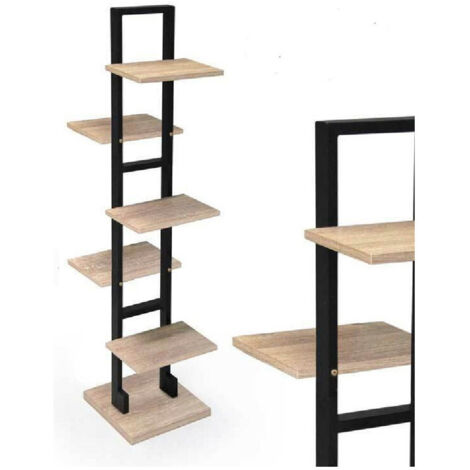Trade Shop - PORTAOGGETTI LIBRERIA 5 RIPIANI LEGNO 30X30X131 CM METALLA NERO 783197 -
