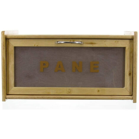 TRADE SHOP - Portapane In Legno Con Vetrina In Vetro Chiusura A Calamita Contenitore 38x22x20cm -