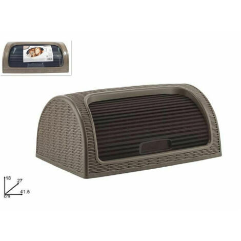 Trade Shop - Portapane Pane Crock Serrandina Grande Rotolo Contenitore Effetto Rattan Marrone -