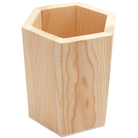 Trade Shop - Portapenne Legno Esagonale Rf64888 Organizer H11.5cm Penne Contenitore -