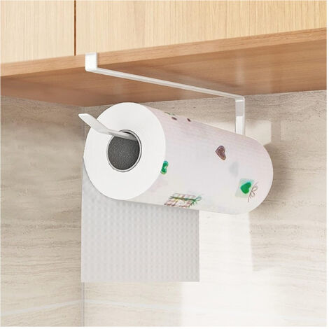TRADE SHOP - Portarotolo 27cm Sottopensile Senza Forare Per Cucina Bagno Porta Asciugamano - Bianco